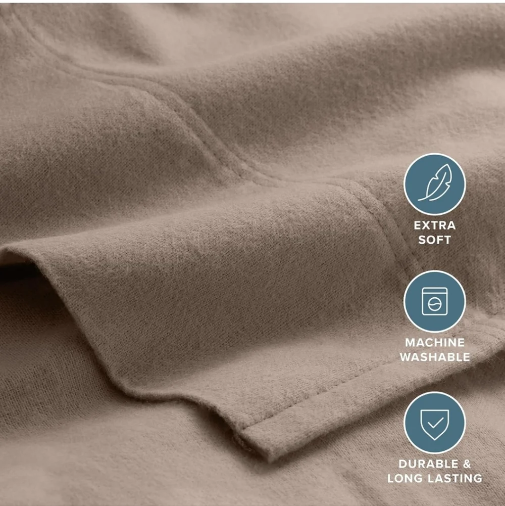 Bare Home Flannel Sheet Set 100% Cotton, Velvety Soft Heavyweight - Double Brush